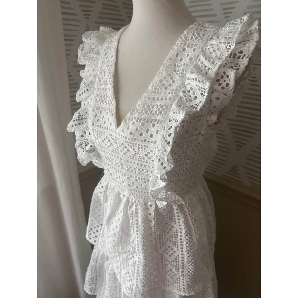 Endless Rose Women’s Small White Lace Tiered Ruffle Midi Dress - Picture 8 of 9